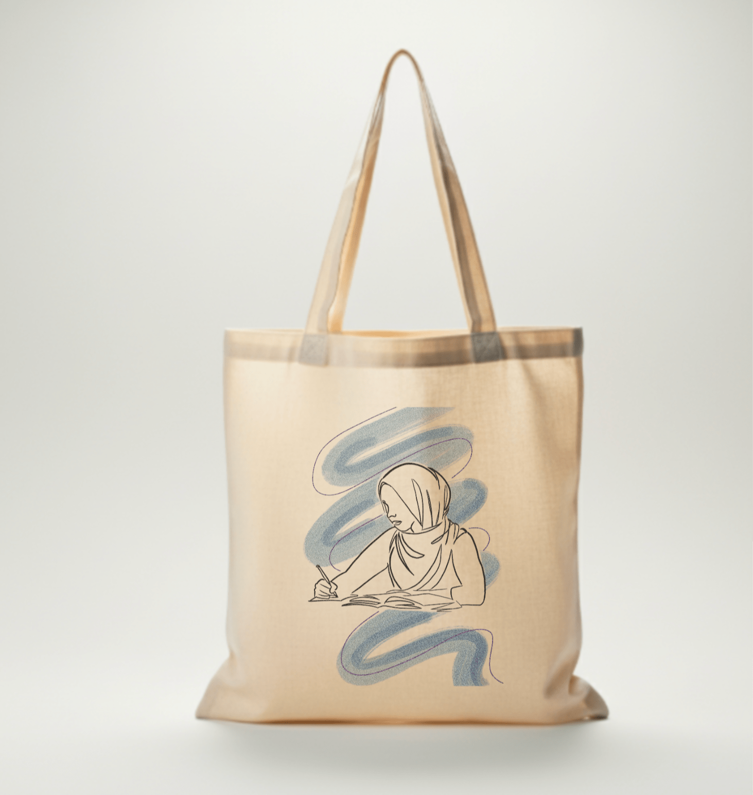 Tote bag sac en coton sac fourre tout Seni'stuff d'une femme voilée qui étudie et médite le coran 